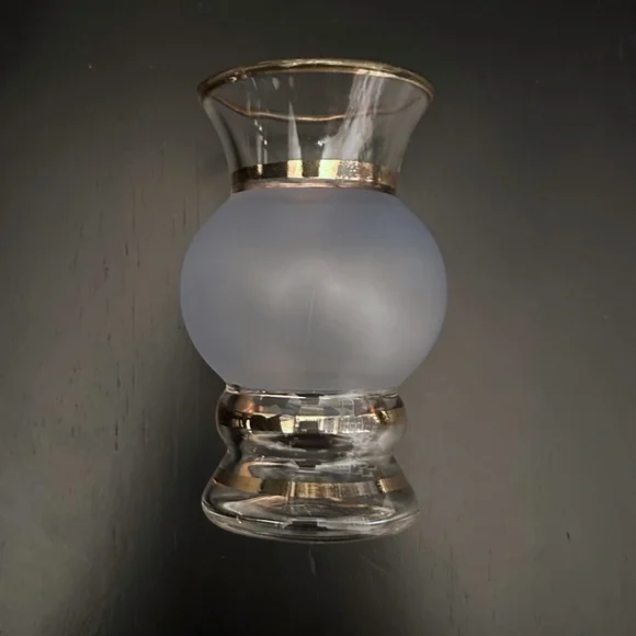 MCM 1953 Bartlett Collins 2 Frosted Blue Glass Vases Gold Bands Hand Crafted USA - Picture 3 of 10